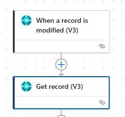 Power automate screenshot of a trigger and and action using Business Central connector