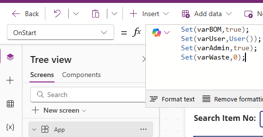 Power Apps Variables in app OnStart